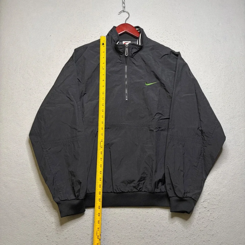 Nike Windbreaker Mens Large Black Vintage 90s Quarter Zip Neon Green Logo ER89